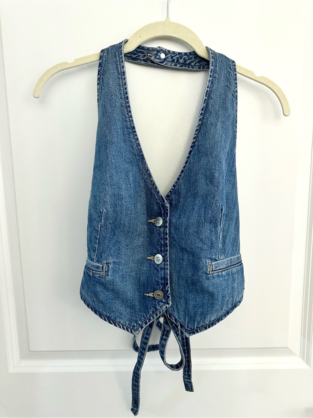 Zara Backless Denim Halter Top Size Medium